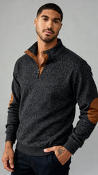 Maglia con collo a bottoni da uomo - Pullover con colletto e toppe sui gomiti