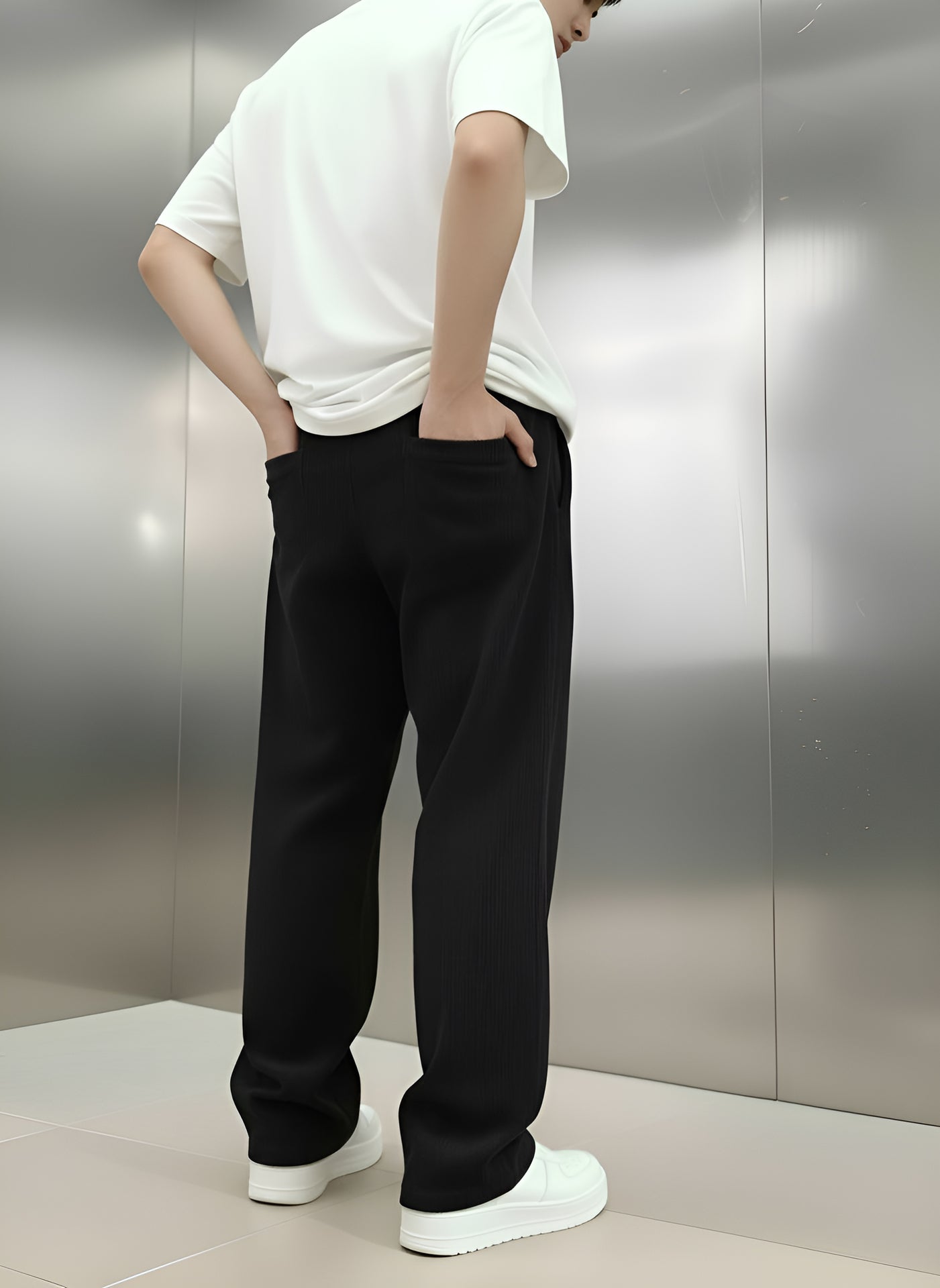 Men’s Ribbed Trousers – Wide Leg Straight Fit Casual Pants for Modern Style