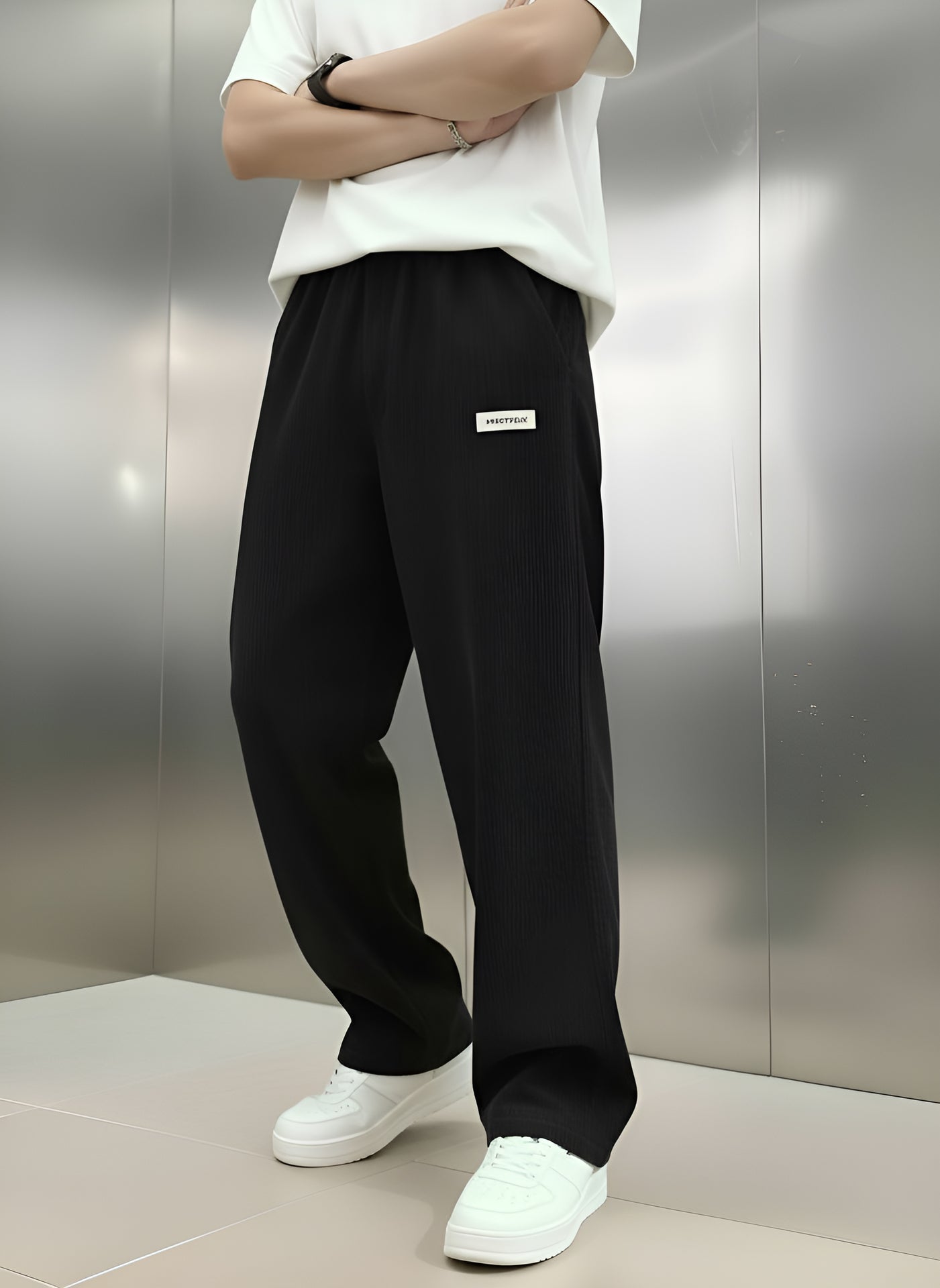 Men’s Ribbed Trousers – Wide Leg Straight Fit Casual Pants for Modern Style