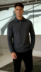 Elliot - Long sleeve knitted zip neck polo shirt