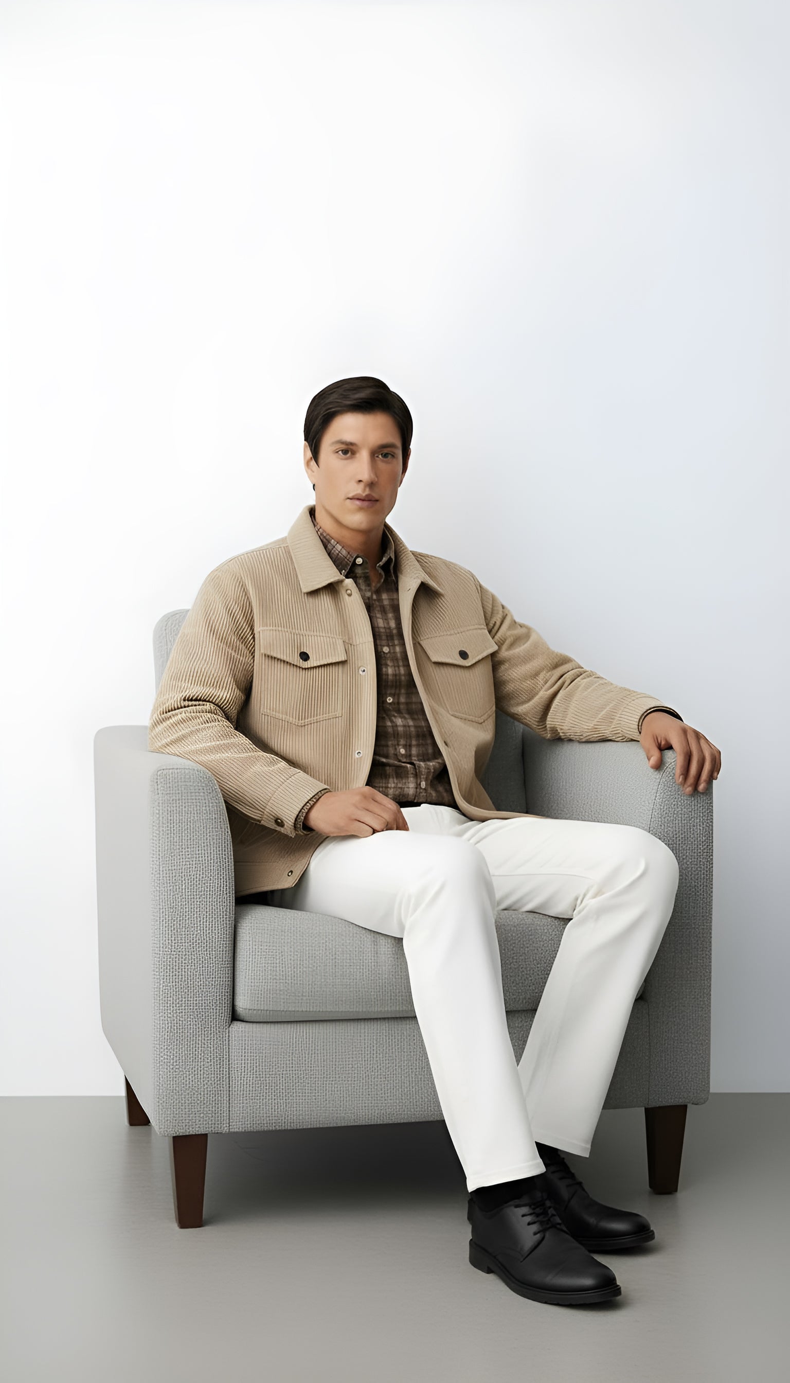 Giacca da uomo con colletto a camicia e tasche sul petto, con bottoni - Sovracamicia leggera e casual