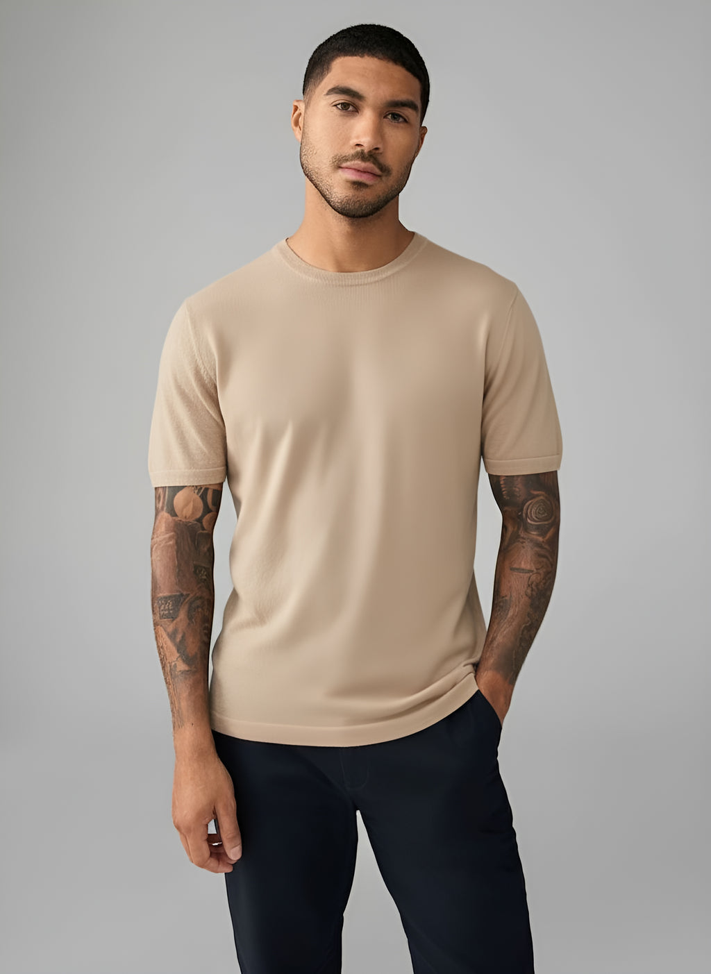 Paris - T-shirt da uomo in maglia, misto lana.