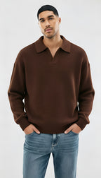long sleeve knit polo shirt - Mens, loose fit