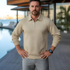 Herenpoloshirt met lange mouwen - Kwartiersluiting met structuurpatroon en gestructureerde kraag