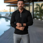 Herenpoloshirt met lange mouwen - Kwartiersluiting met structuurpatroon en gestructureerde kraag