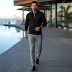 Herenpoloshirt met lange mouwen - Kwartiersluiting met structuurpatroon en gestructureerde kraag