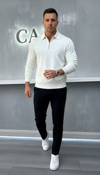 Herenpoloshirt met lange mouwen - Kwartiersluiting met structuurpatroon en gestructureerde kraag