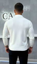 Herenpoloshirt met lange mouwen - Kwartiersluiting met structuurpatroon en gestructureerde kraag