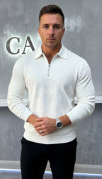 Herenpoloshirt met lange mouwen - Kwartiersluiting met structuurpatroon en gestructureerde kraag