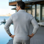 Herenpoloshirt met lange mouwen - Kwartiersluiting met structuurpatroon en gestructureerde kraag