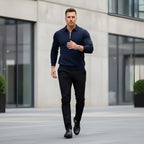 Herenpoloshirt met lange mouwen - Kwartiersluiting met structuurpatroon en gestructureerde kraag