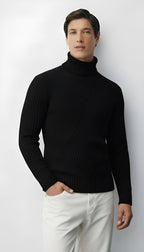 Suéter de cuello alto de punto acanalado para hombre - Jersey de mezcla de lana para ropa elegante, informal y de invierno
