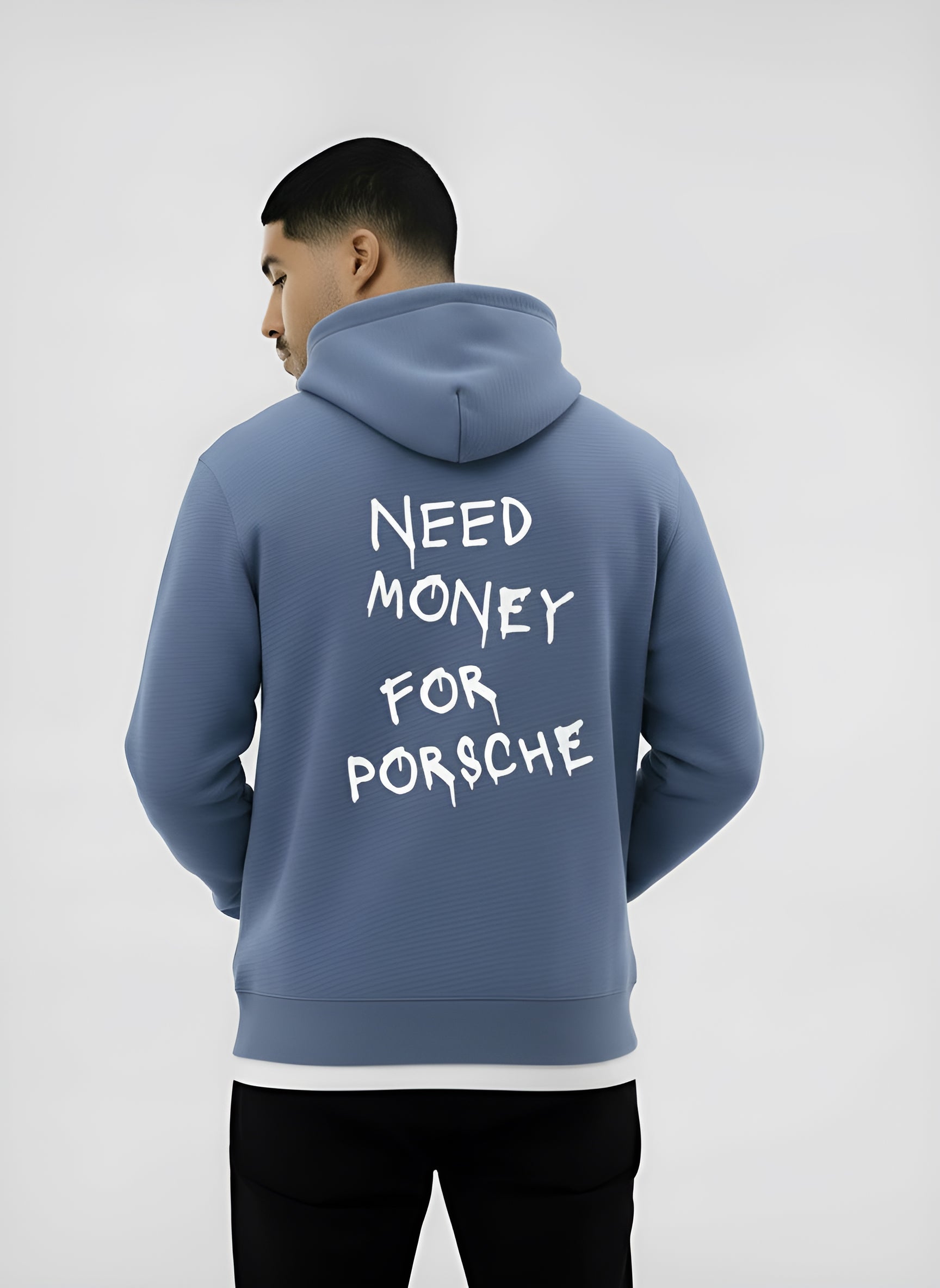 Sudadera con capucha para hombre - Impresión de eslogan "Need Money for Porsche", corte clásico con bolsillo canguro y capucha