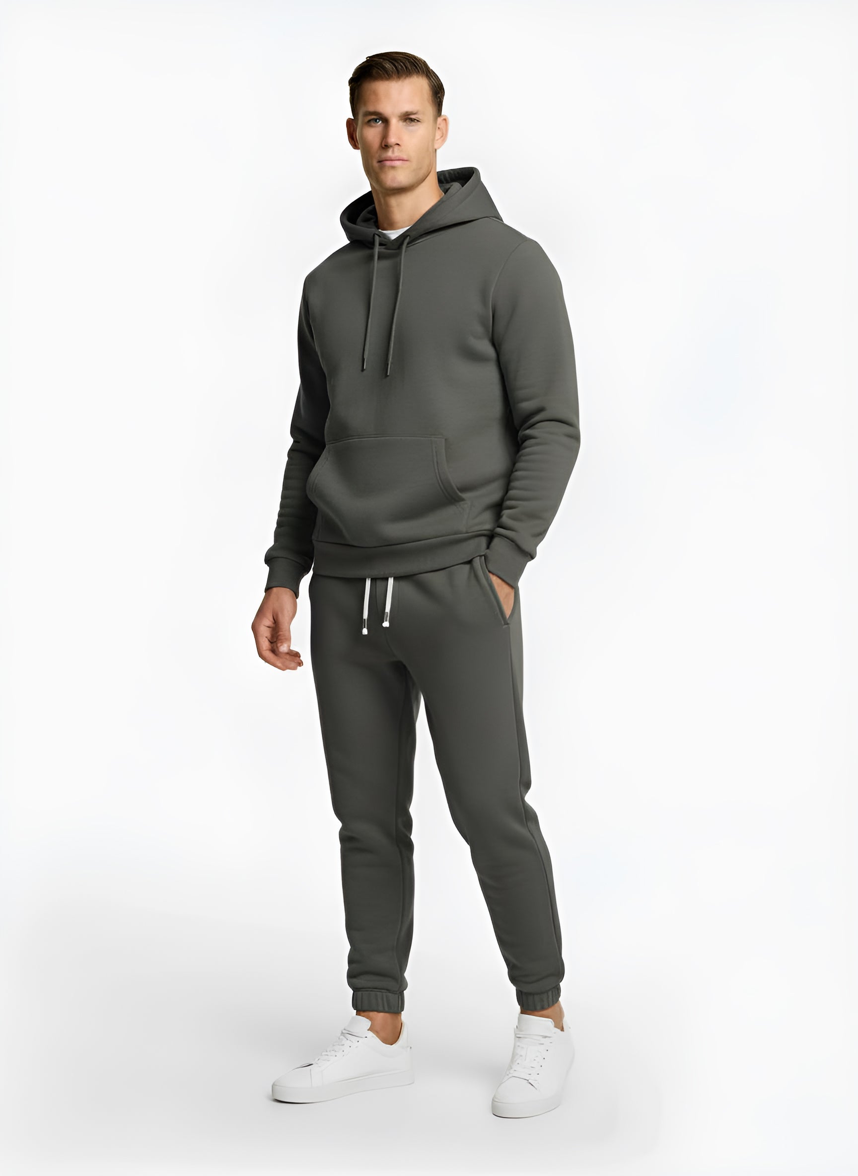 Men’s Tracksuit Set – Pullover Hoodie with Kangaroo Pocket & Tapered Joggers