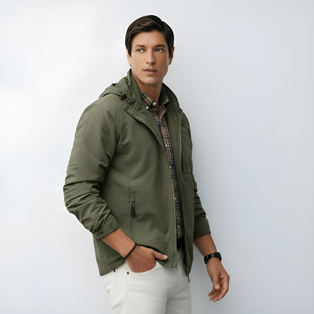 Giacca leggera con cappuccio da uomo - Giacca a vento con zip per abbigliamento casual e all'aperto