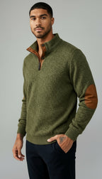 Maglia con collo a bottoni da uomo - Pullover con colletto e toppe sui gomiti