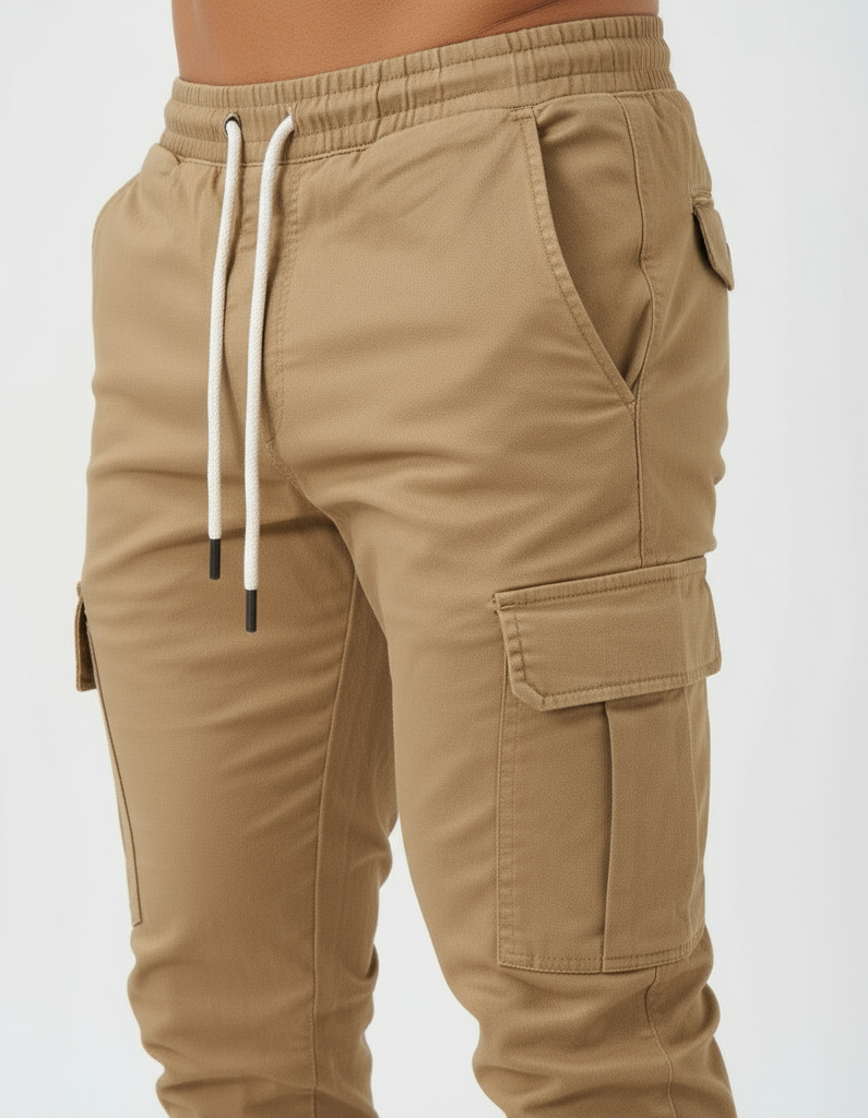 Pantaloni Cargo da uomo - Vita con coulisse e polsini elasticizzati - Pantaloni multi tasche dal taglio affusolato