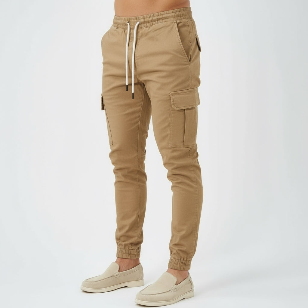 Pantaloni Cargo da uomo - Vita con coulisse e polsini elasticizzati - Pantaloni multi tasche dal taglio affusolato