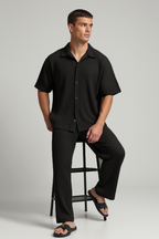 Chemise à plis - manches courtes - Noir