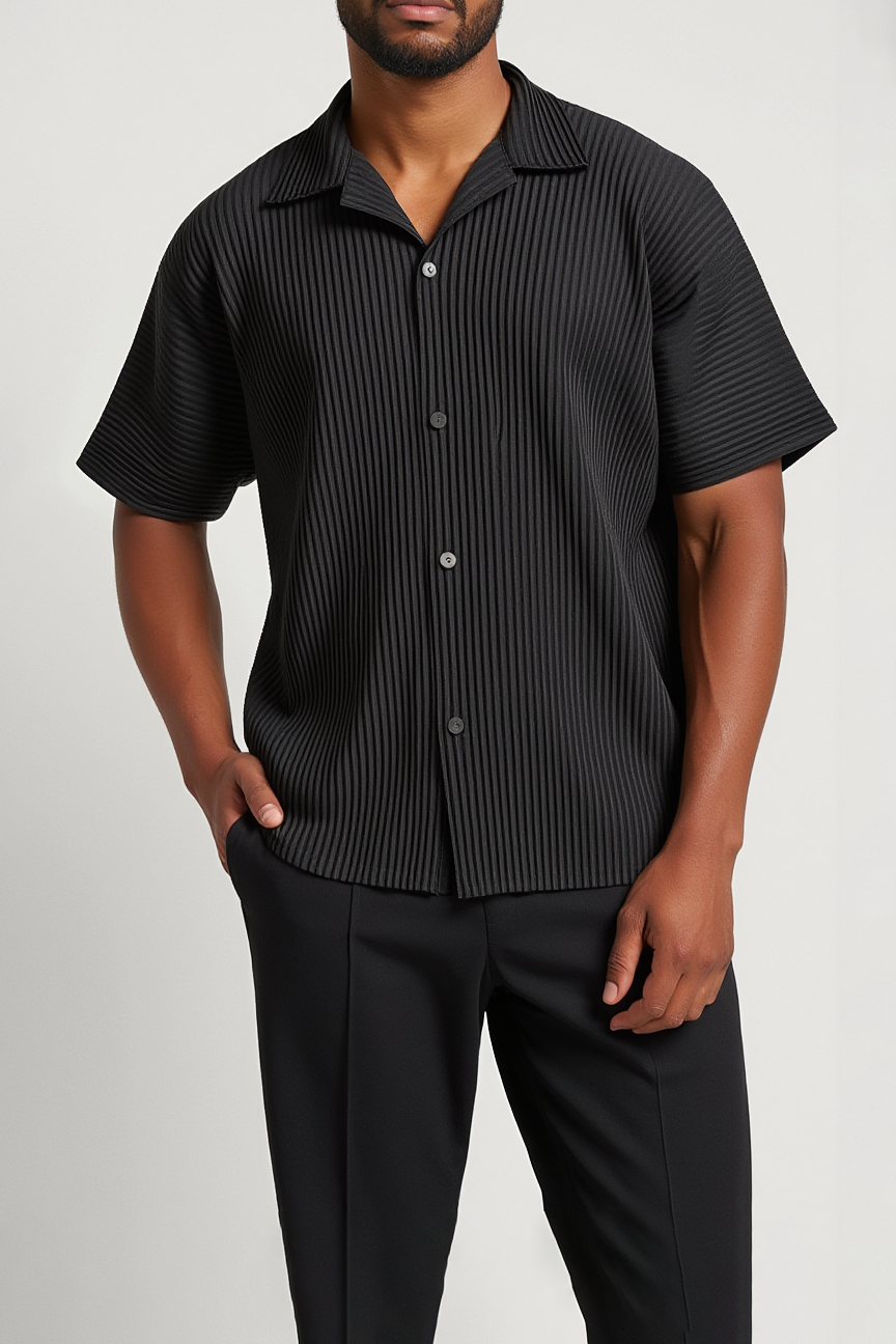 Chemise à plis - manches courtes - Noir