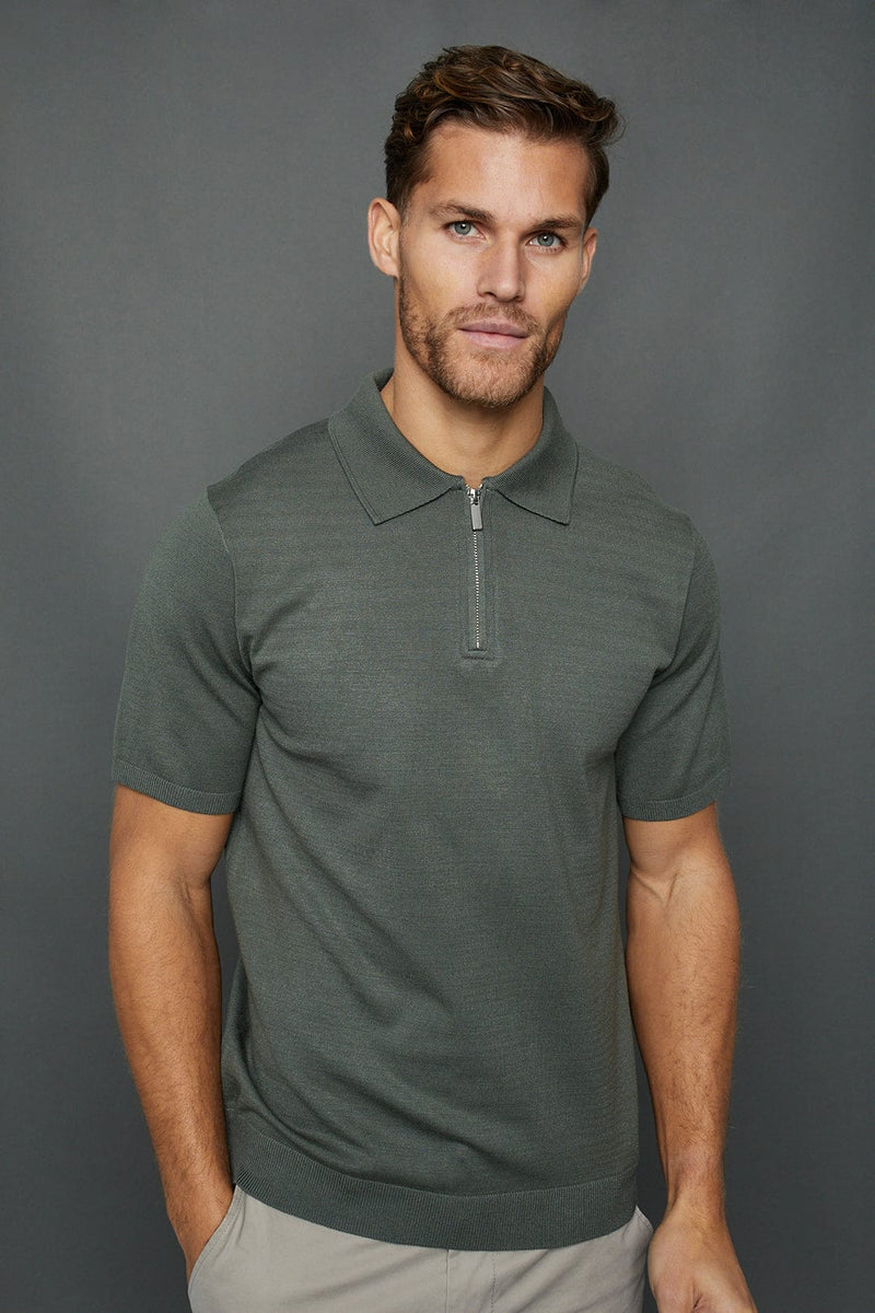 Knitted Short Sleeve Polo - Sage Green