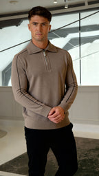 Elliot - Long sleeve knitted zip neck polo shirt