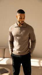 Elliot - Long sleeve knitted zip neck polo shirt