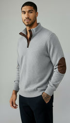 Maglia con collo a bottoni da uomo - Pullover con colletto e toppe sui gomiti