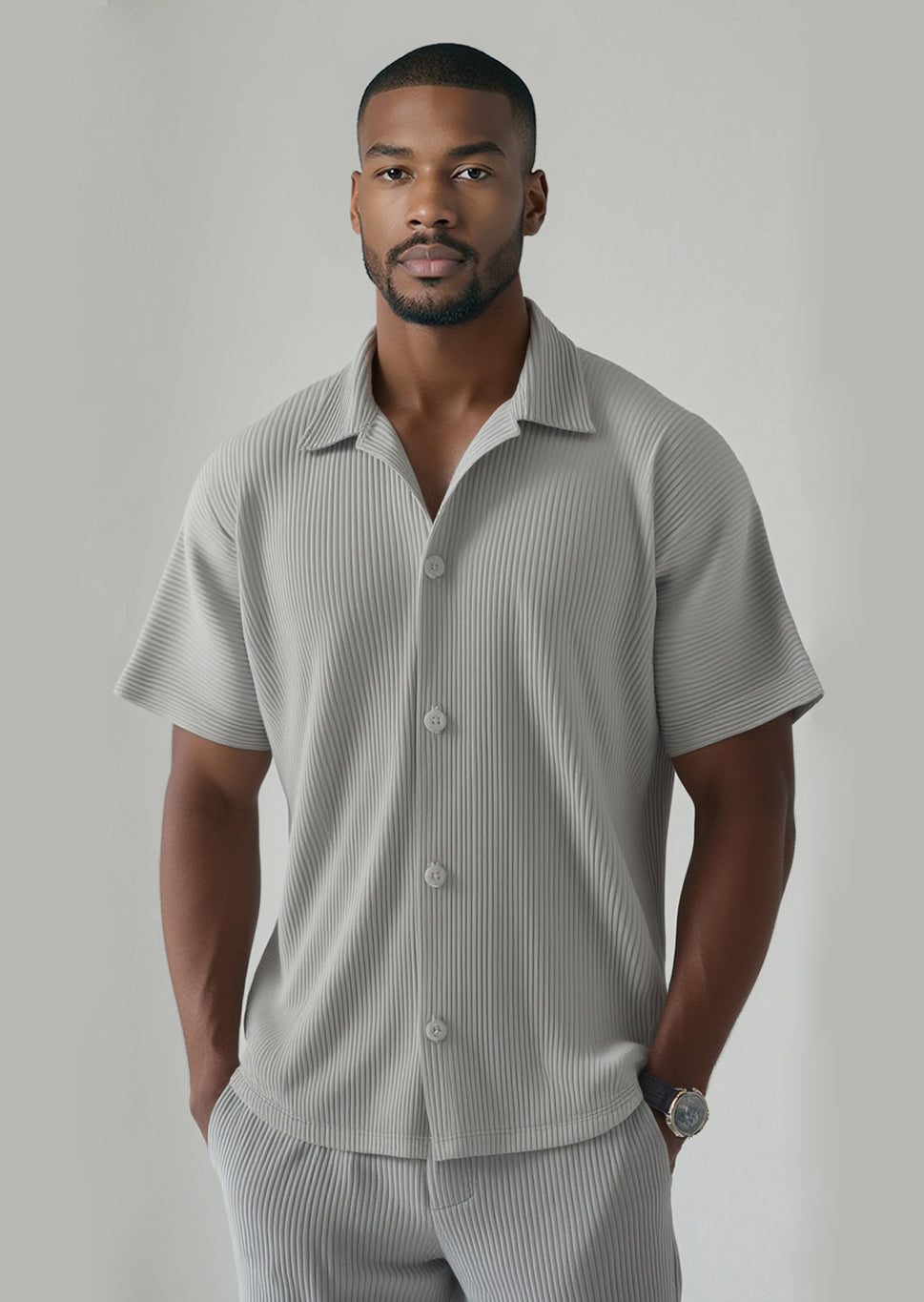 Chemise à plis - manches courtes - Gris clair