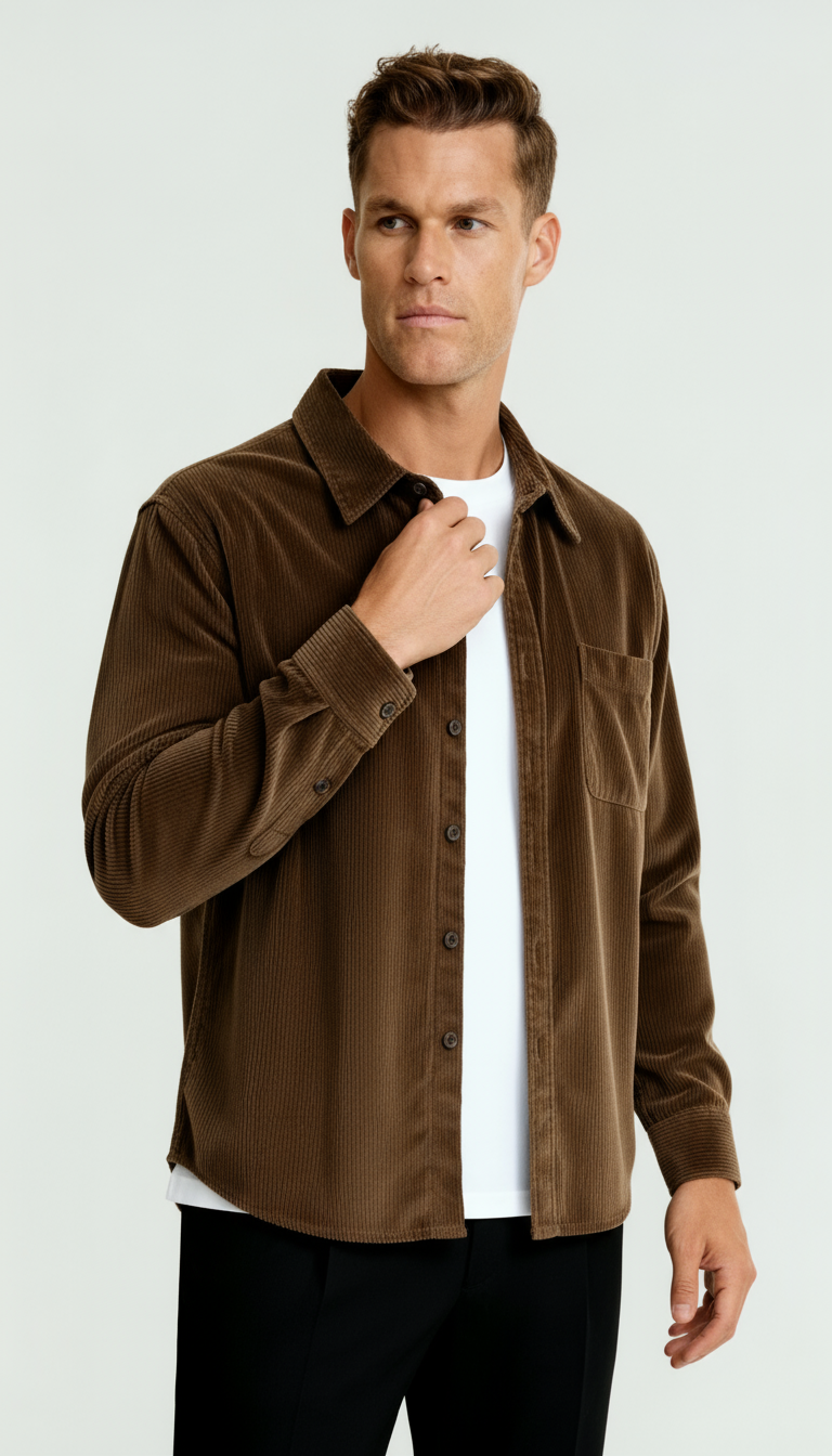 Sobrecamisa de manga larga para hombre con cierre de botones y bolsillo en el pecho