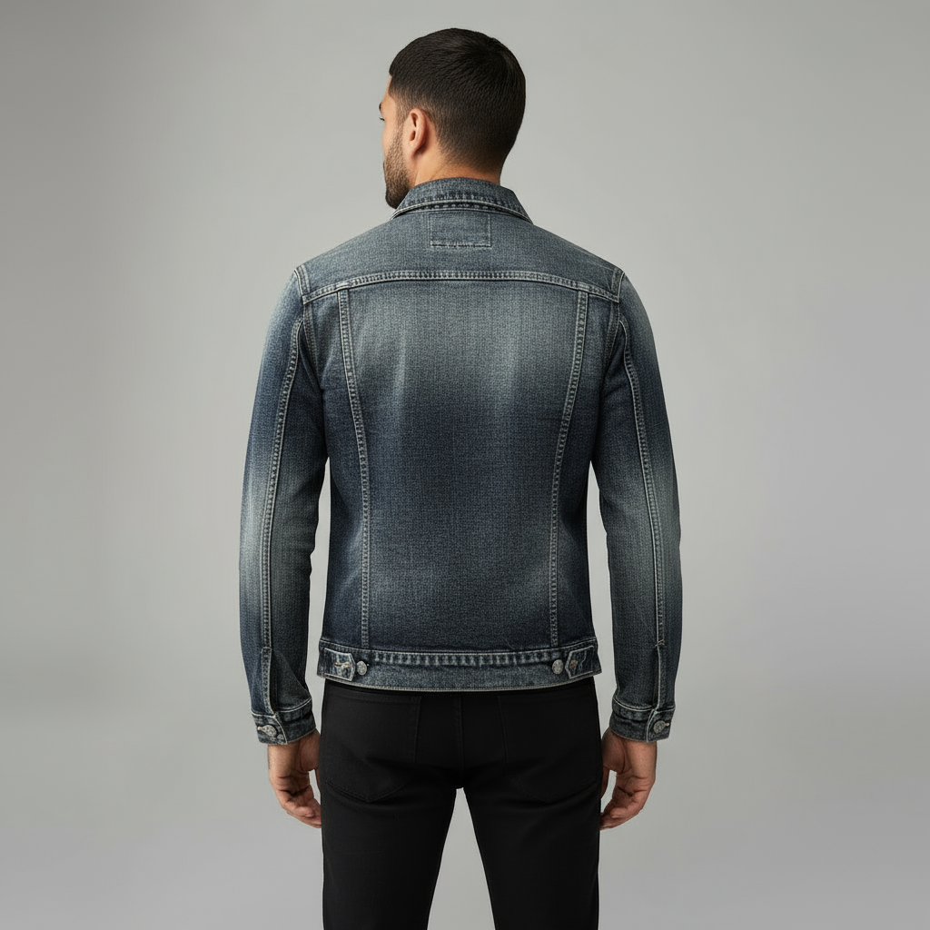 Men’s Grey Trucker Jacket - Classic Button-Front Denim Style with Chest Pockets