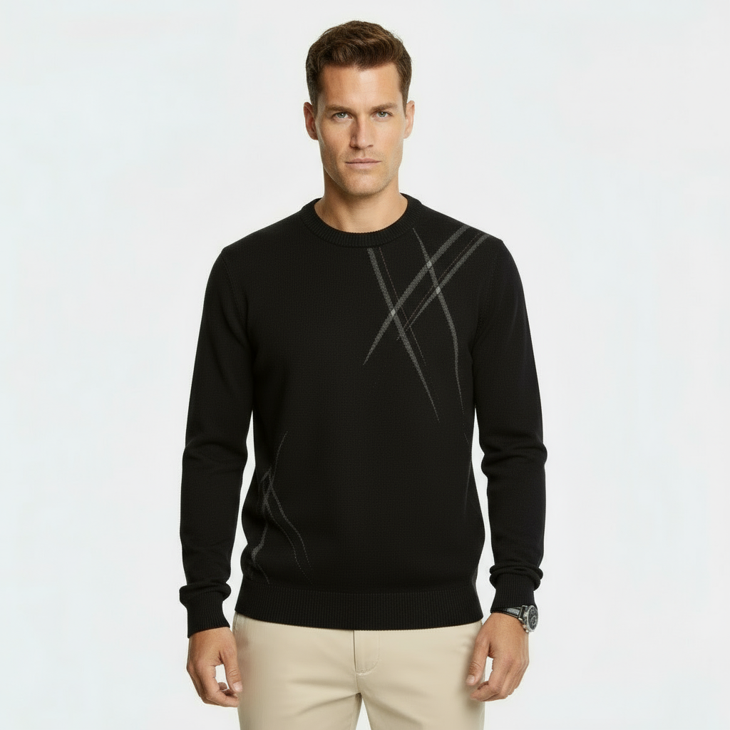 Suéter ajustado para hombre de mezcla de lana - Jersey de patrón abstracto con bordes acanalados