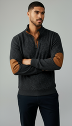 Maglia con collo a bottoni da uomo - Pullover con colletto e toppe sui gomiti