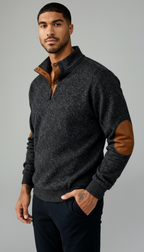 Maglia con collo a bottoni da uomo - Pullover con colletto e toppe sui gomiti