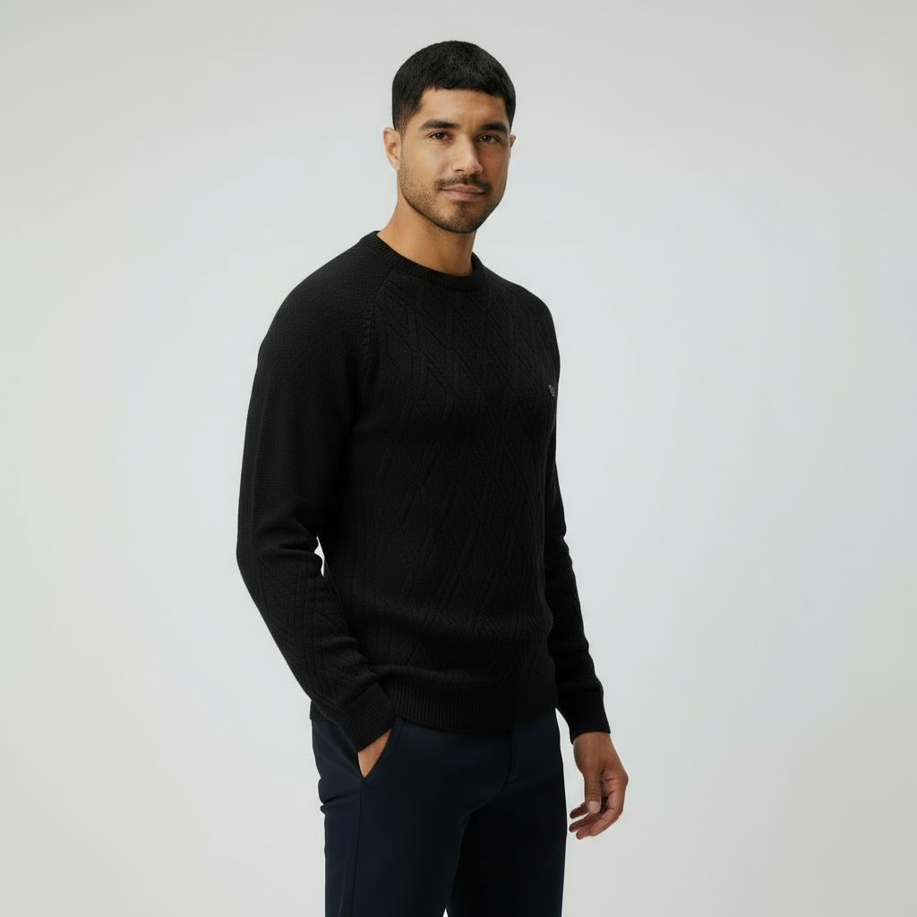 Men’s Crew Neck Jumper with Diamond Pattern – Classic Knit Sweater for Smart & Casual Style