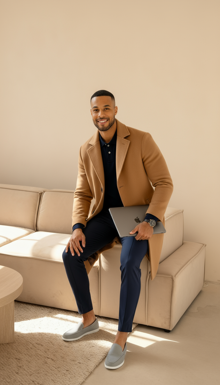 Heren op maat gemaakte jas met wolgevoel – Enkelsluitend mid-lange overjas met inkeping revers