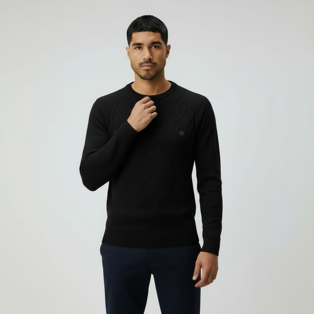 Men’s Crew Neck Jumper with Diamond Pattern – Classic Knit Sweater for Smart & Casual Style