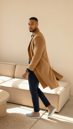 Heren op maat gemaakte jas met wolgevoel – Enkelsluitend mid-lange overjas met inkeping revers