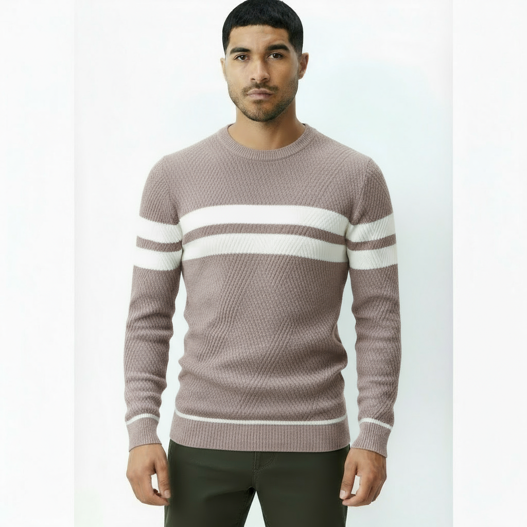 Men’s Crew Neck Jumper with Stripe Detail – Classic Knit Pullover