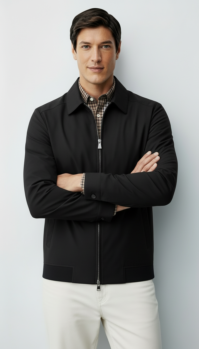 Giacca Harrington da uomo - Zip classica con fodera a quadri e colletto senza tempo