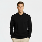 Men’s Wool Blend Polo Collar Sweater – Regular Fit Knit Pullover with Ribbed Edges & Three-Button Placket