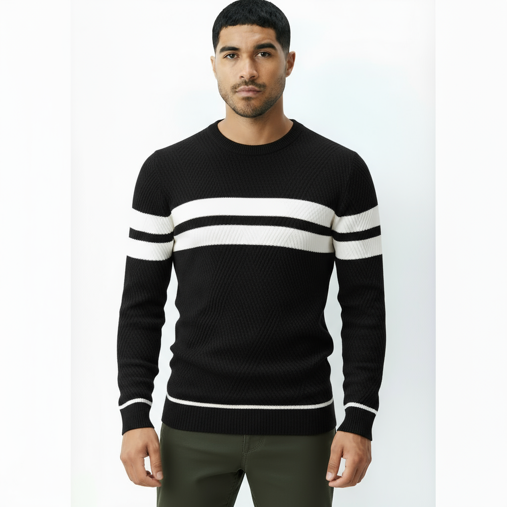 Men’s Crew Neck Jumper with Stripe Detail – Classic Knit Pullover