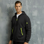 Men’s Zip Neck Hoodie with Multiple Pockets – Casual Functional Pullover