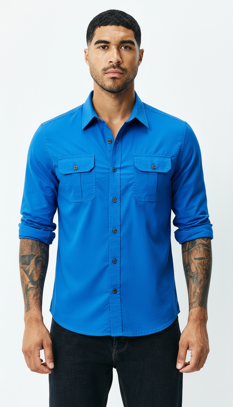 Utility Shirt voor heren - Klassieke kraag met knoopsluiting en zakken met kleppen | Textured Smart Casual Workwear