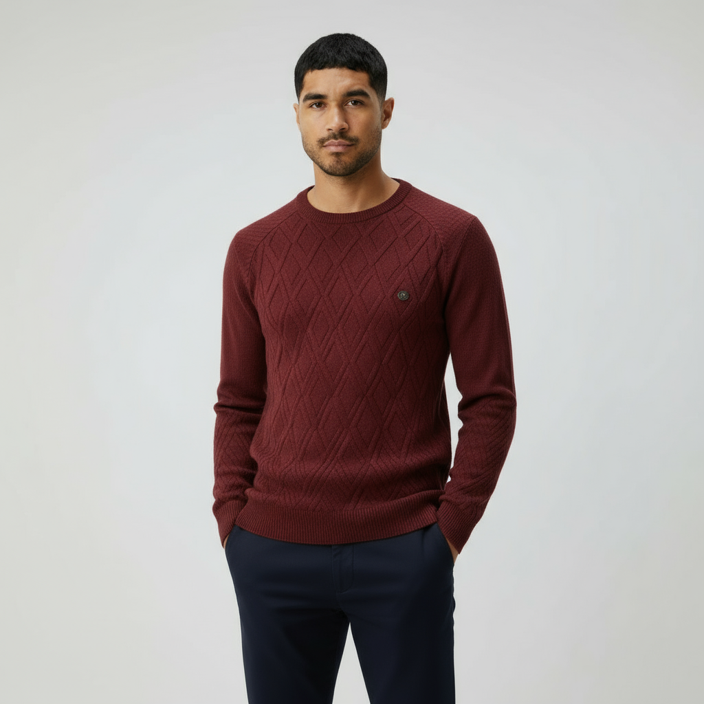 Men’s Crew Neck Jumper with Diamond Pattern – Classic Knit Sweater for Smart & Casual Style
