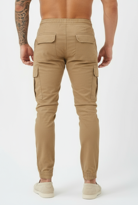Pantaloni Cargo da uomo - Vita con coulisse e polsini elasticizzati - Pantaloni multi tasche dal taglio affusolato