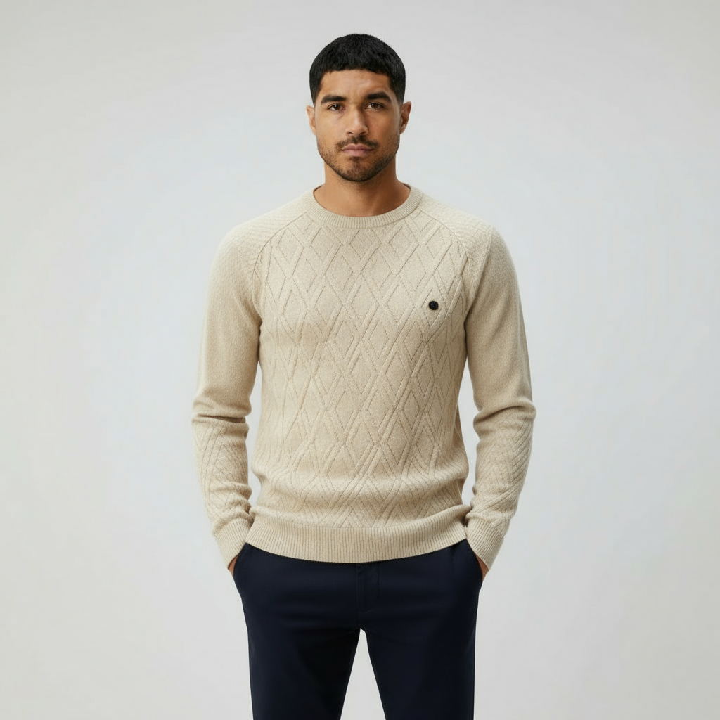 Men’s Crew Neck Jumper with Diamond Pattern – Classic Knit Sweater for Smart & Casual Style