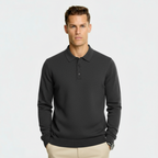 Men’s Wool Blend Polo Collar Sweater – Regular Fit Knit Pullover with Ribbed Edges & Three-Button Placket