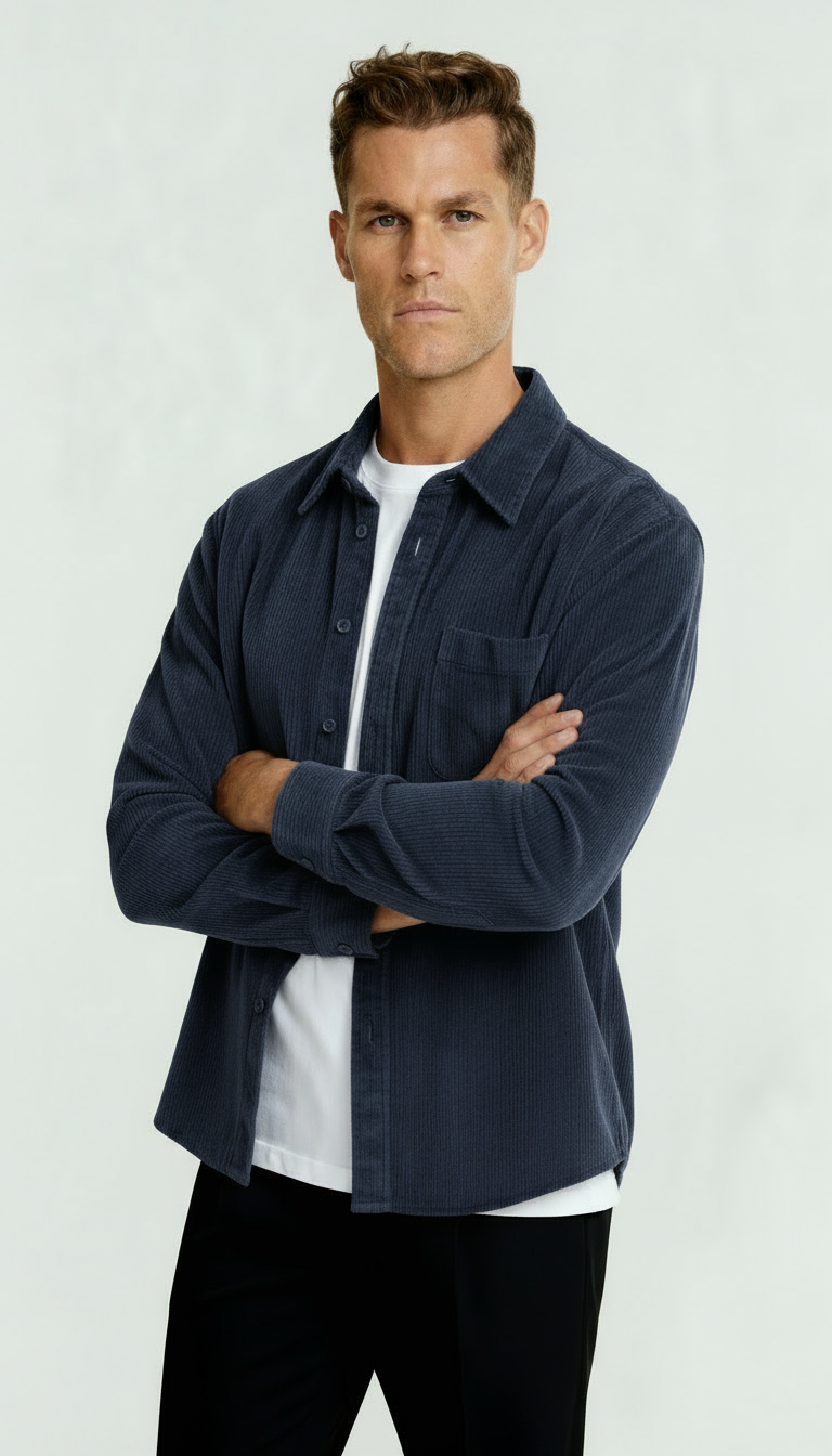 Men’s Long Sleeve Overshirt with Button Fastening & Chest Pocket