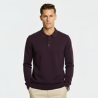 Men’s Wool Blend Polo Collar Sweater – Regular Fit Knit Pullover with Ribbed Edges & Three-Button Placket
